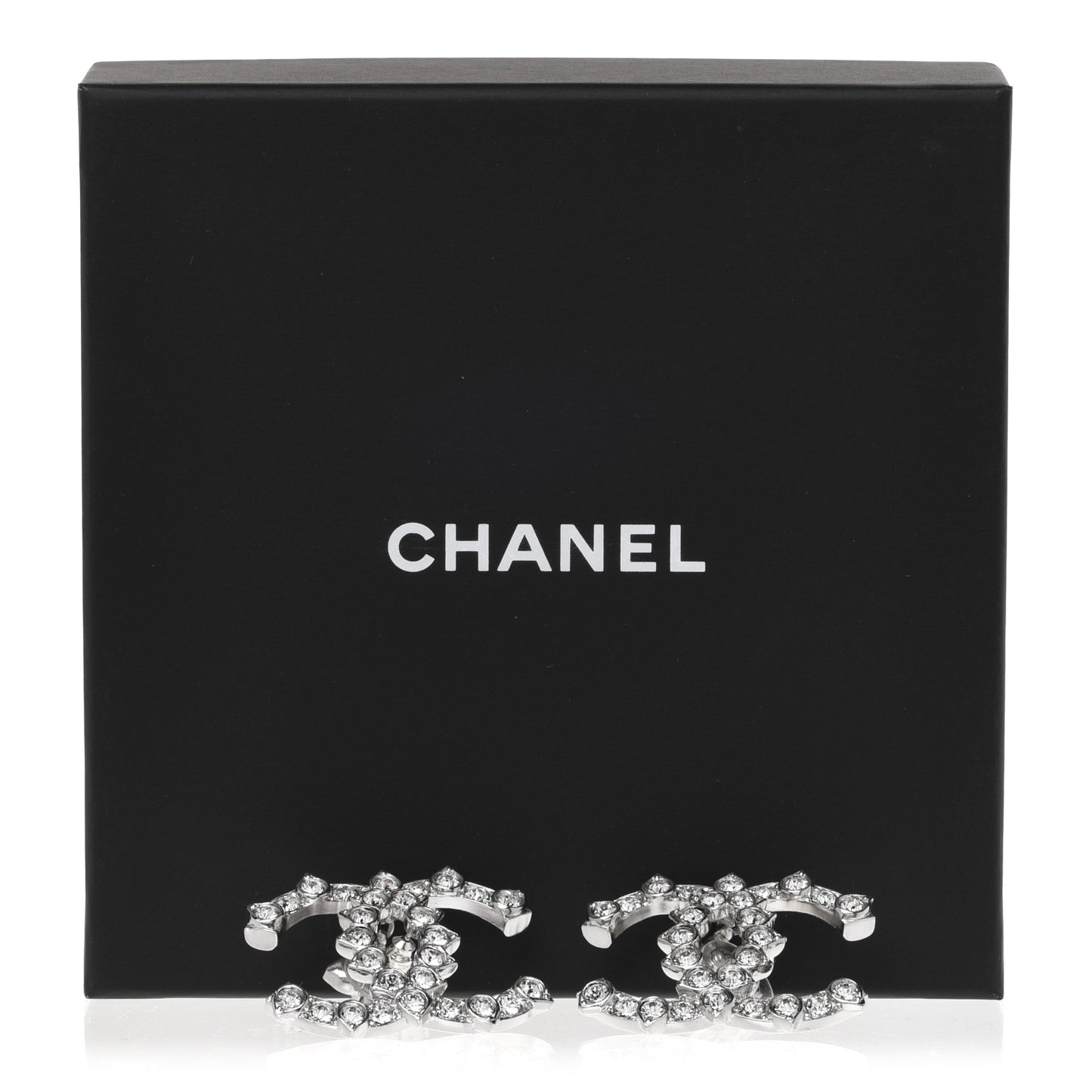 Metal Pearl Crystal CC Flower Drop Earrings Silver