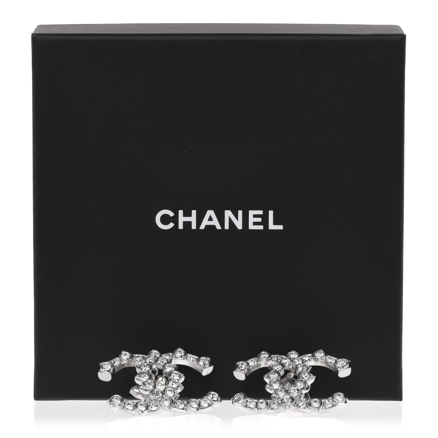 Chanel Metal Pearl Crystal CC Flower Drop Earrings Silver 5 of 5