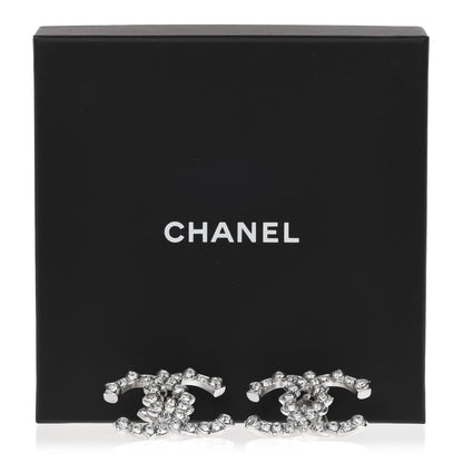 Chanel Metal Pearl Crystal CC Flower Drop Earrings Silver 5 of 5
