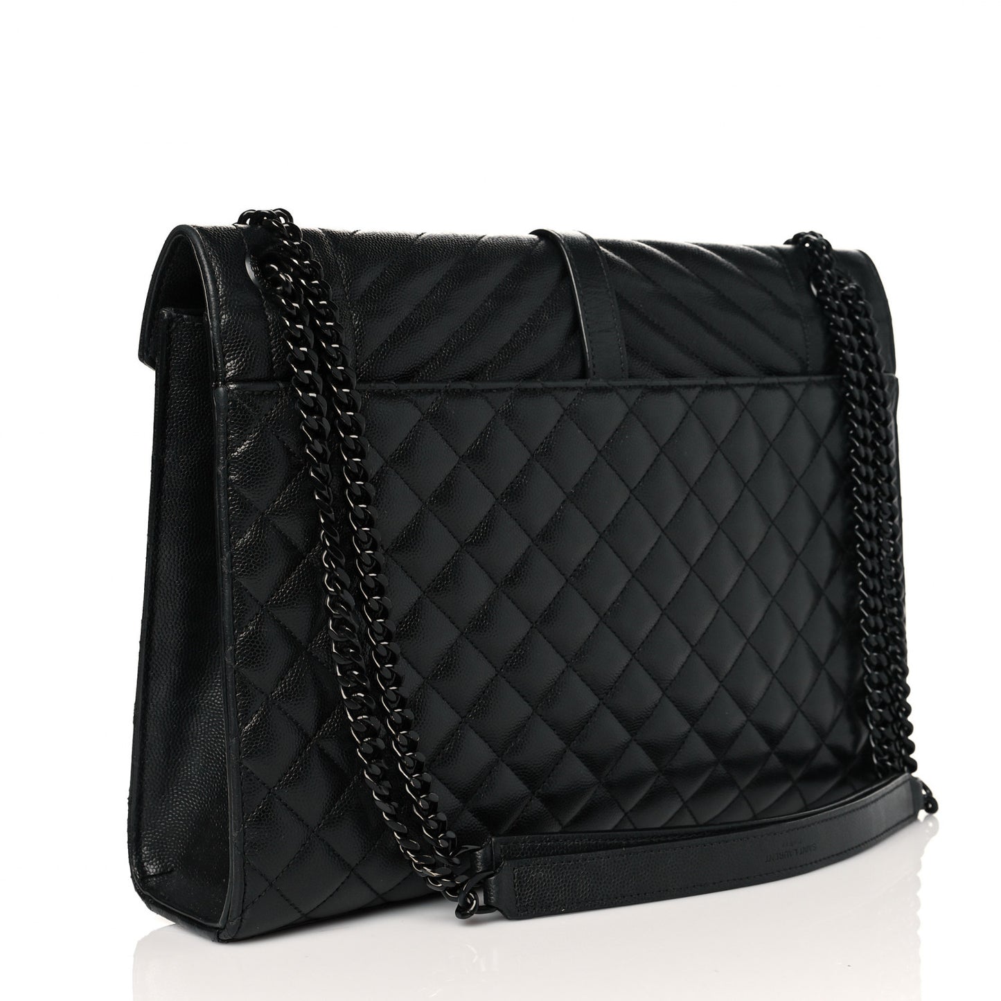 Grain De Poudre Textured Mixed Matelasse Large Triquilt Monogram Monochrome Satchel Black