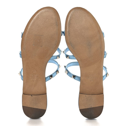 Valentino Garavani Metallic Nappa Rockstud Caged Flat Slide Sandals 37 Cerulean 6 of 11