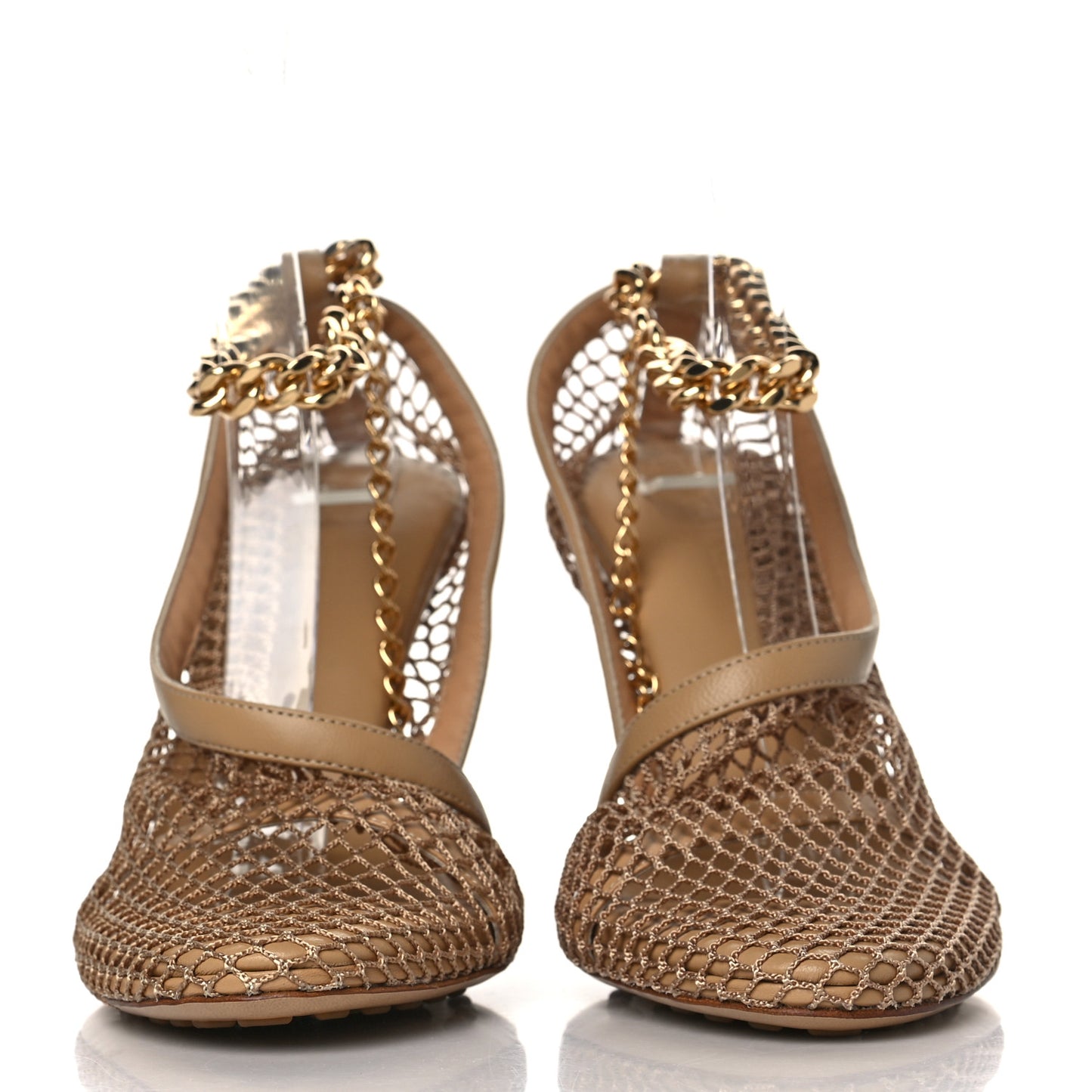 Mesh Calfskin Chain Stretch Pumps 38.5 Beige