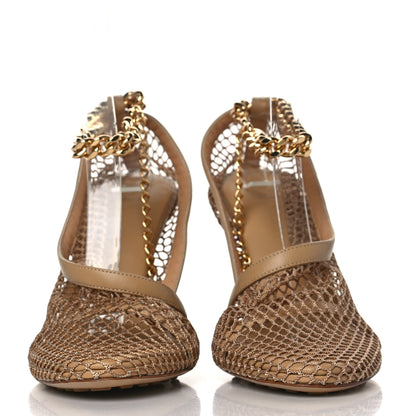 Bottega Veneta Mesh Calfskin Chain Stretch Pumps 38.5 Beige 2 of 7