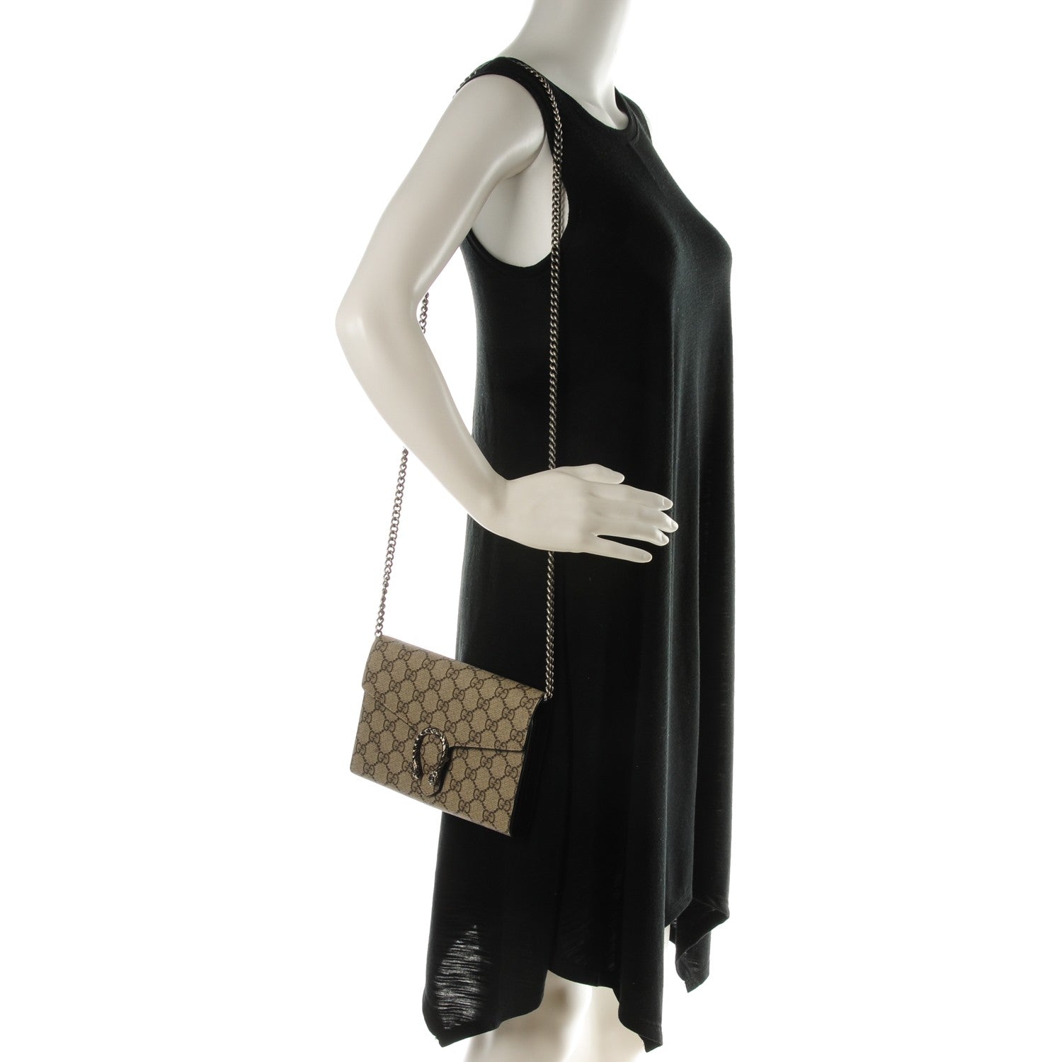 Gucci GG Supreme Monogram Mini Dionysus Chain Wallet Beige Black 2 of 6