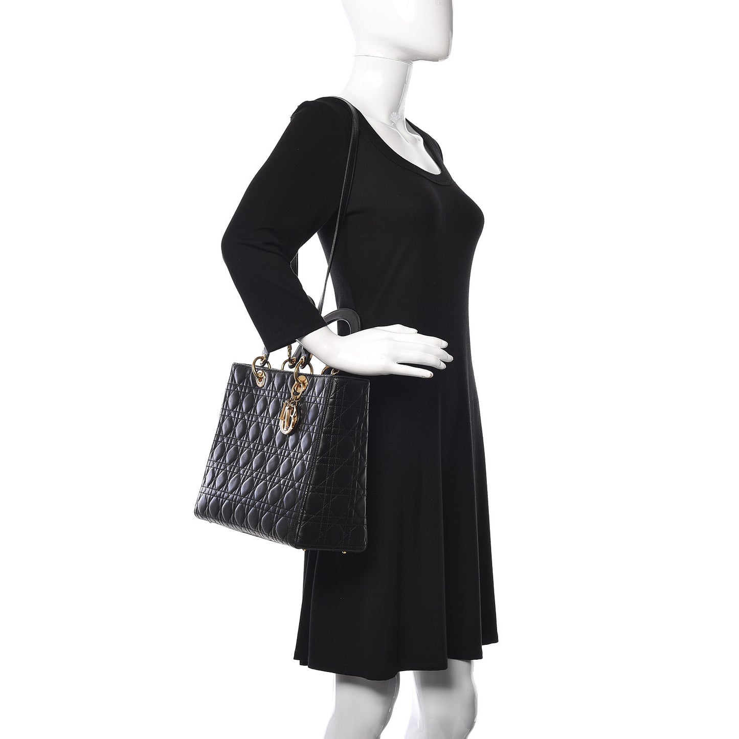 Lambskin Cannage Large Lady Dior Black