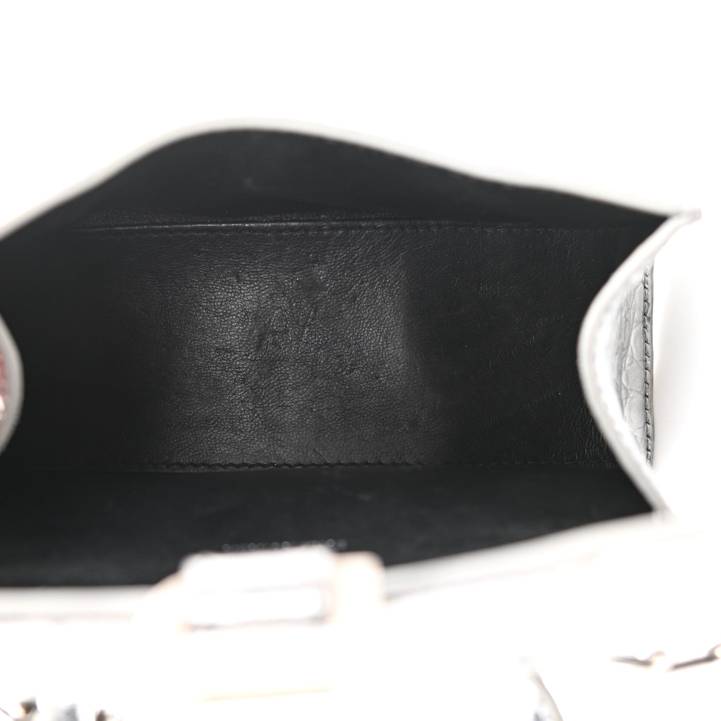 Metallic Calfskin Crocodile Embossed Hourglass Top Handle Bag XS Silver