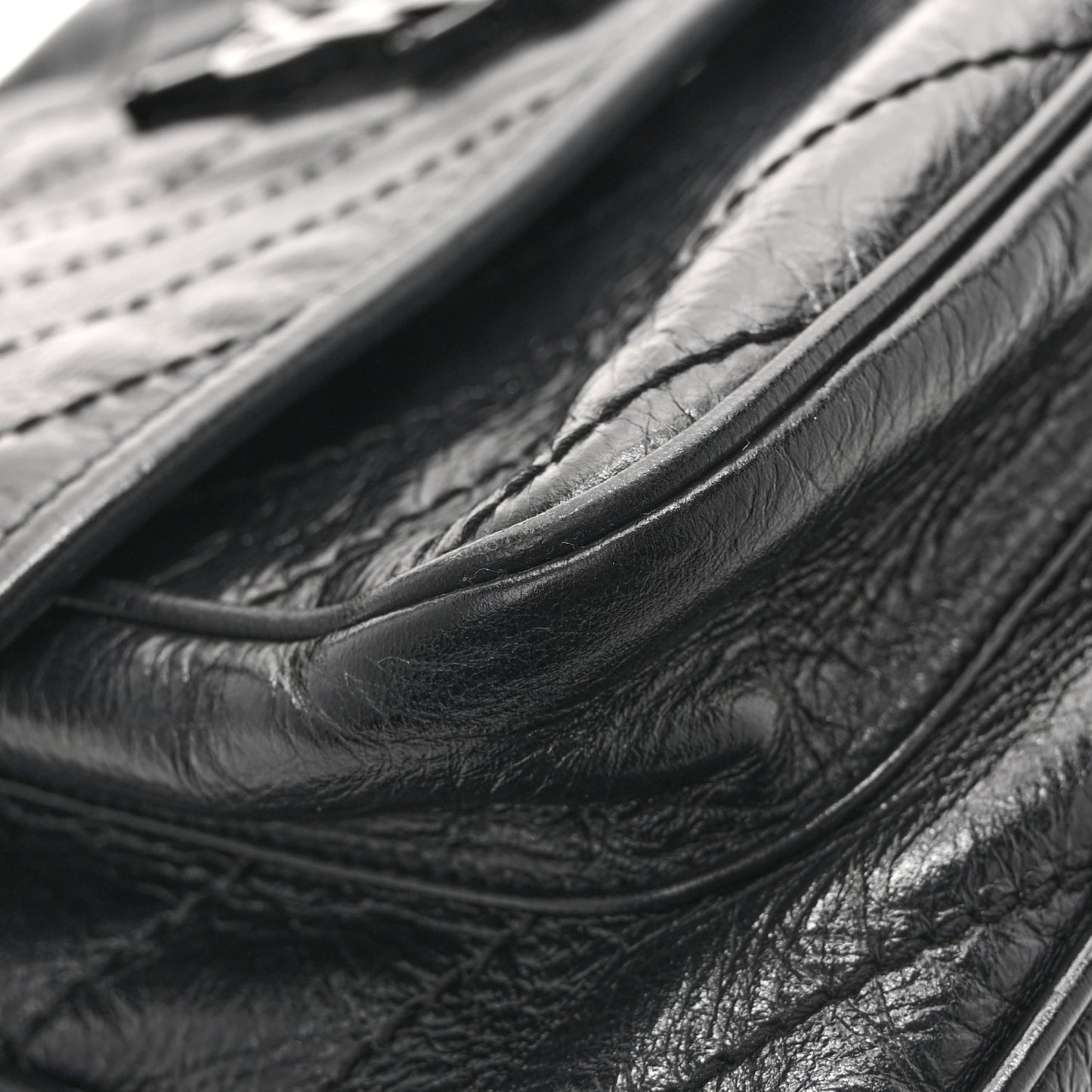 Crinkled Calfskin Matelasse Monogram Medium Niki Chain Satchel Black