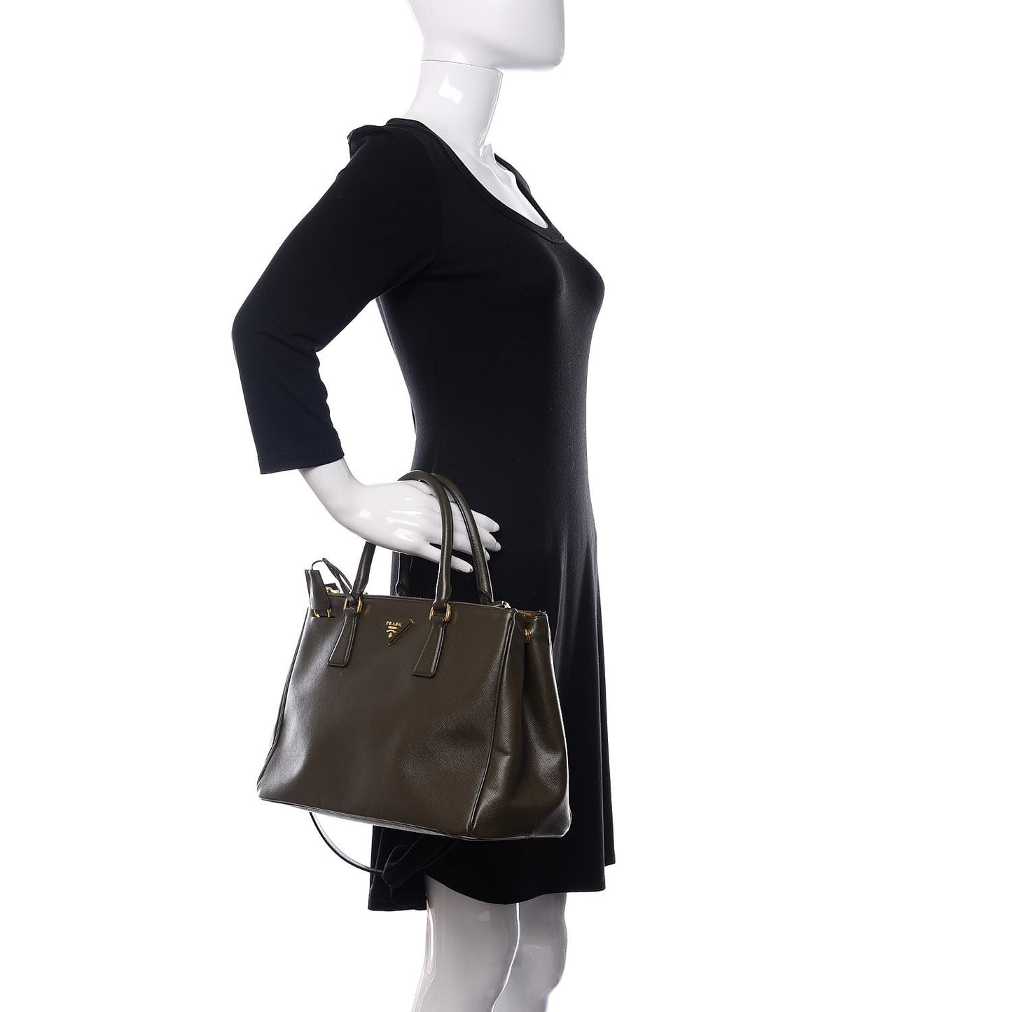 Saffiano Lux Medium Galleria Double Zip Tote Militare