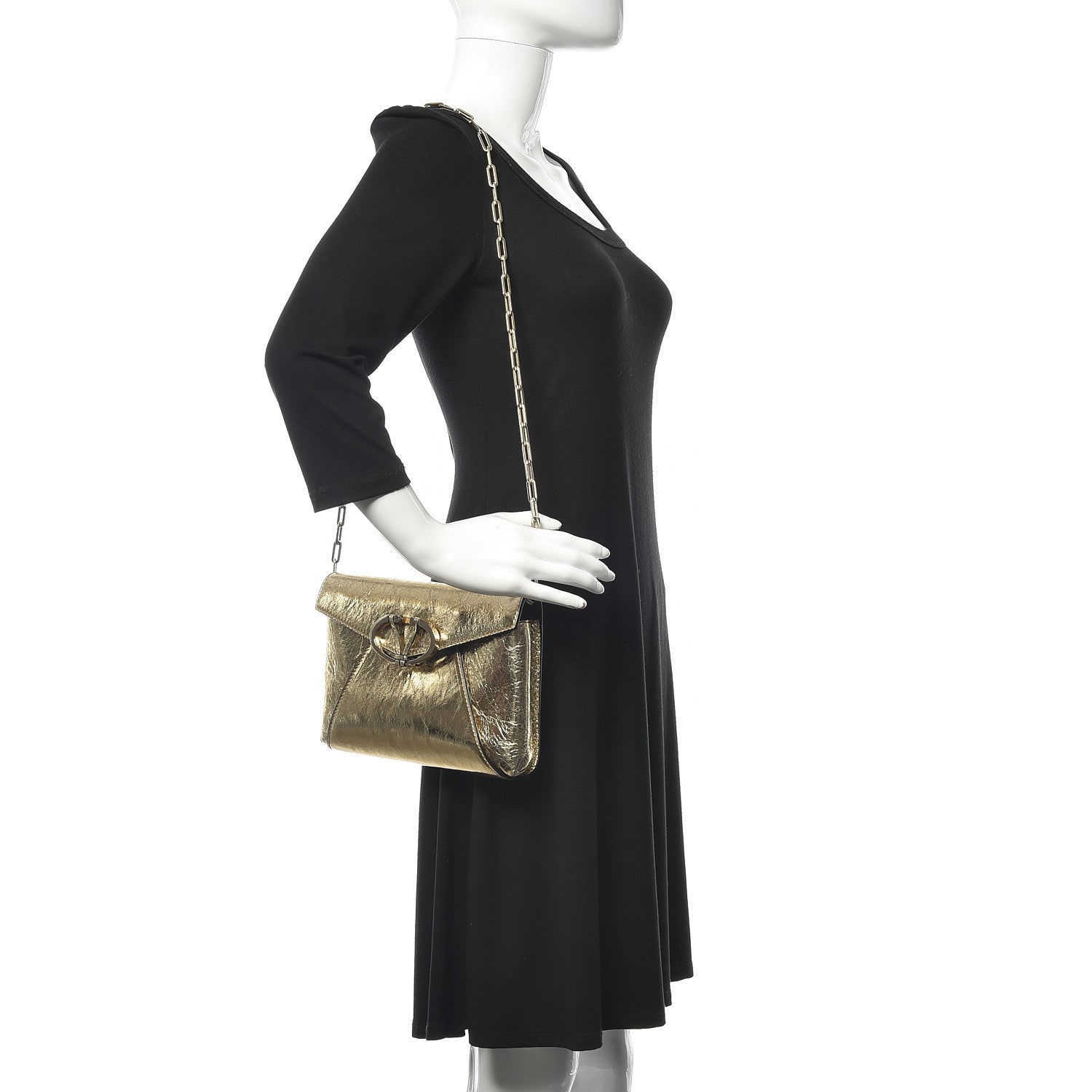 Valentino Garavani Metallic Wrinkled Lambskin V Rivet Chain Clutch Mekong 2 of 8