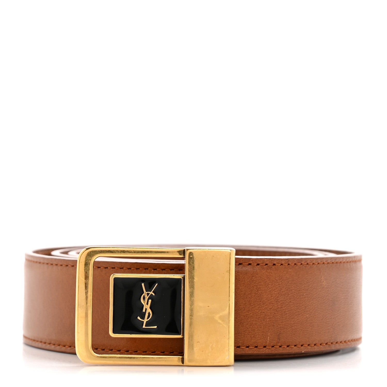 Saint Laurent Lacquered Calfskin La 66 Buckle Belt 85 34 Brown 1 of 7