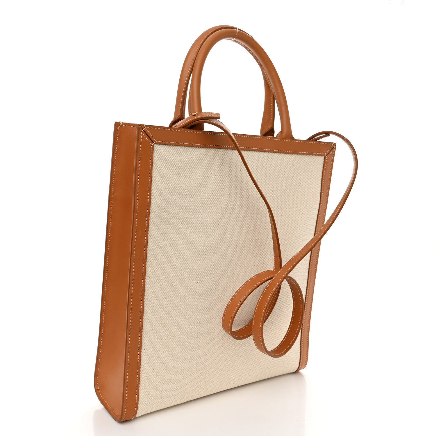 Celine Canvas Calfskin Logo Print Small Vertical Cabas Natural Tan 3 of 9