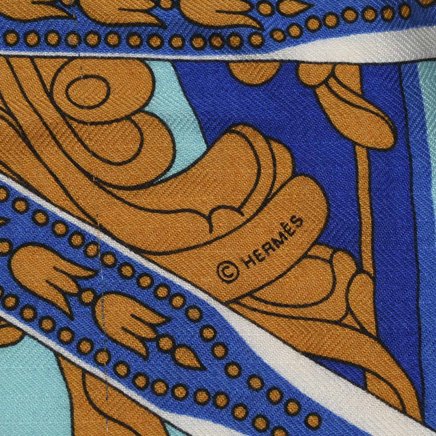 Hermes Cashmere Silk Balade En Berline Shawl 140 Bleu Ciel Jaune Vif Bleu Vif 3 of 8