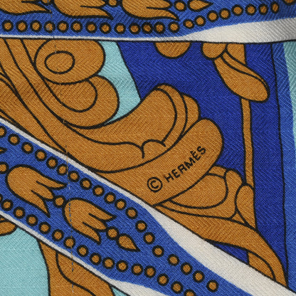 Hermes Cashmere Silk Balade En Berline Shawl 140 Bleu Ciel Jaune Vif Bleu Vif 3 of 8