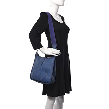 Hermes Taurillon Clemence Evelyne II PM Bleu Brighton 2 of 11