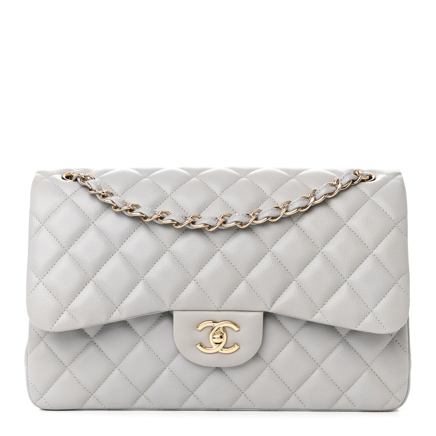 Caviar Quilted Jumbo Double Flap Grey