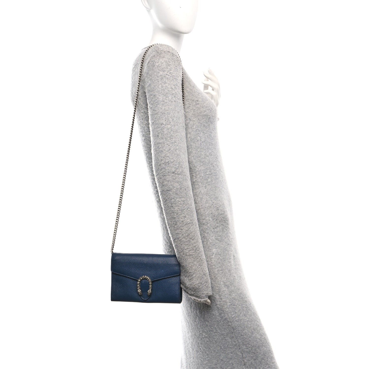 Gucci Dollar Calfskin Crystal Mini Dionysus Chain Wallet Blue Agata Black Diamond 2 of 10