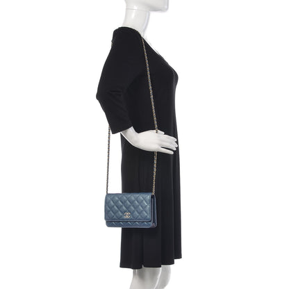 Chanel Iridescent Caviar Quilted Wallet on Chain WOC Dark Blue 2 of 11