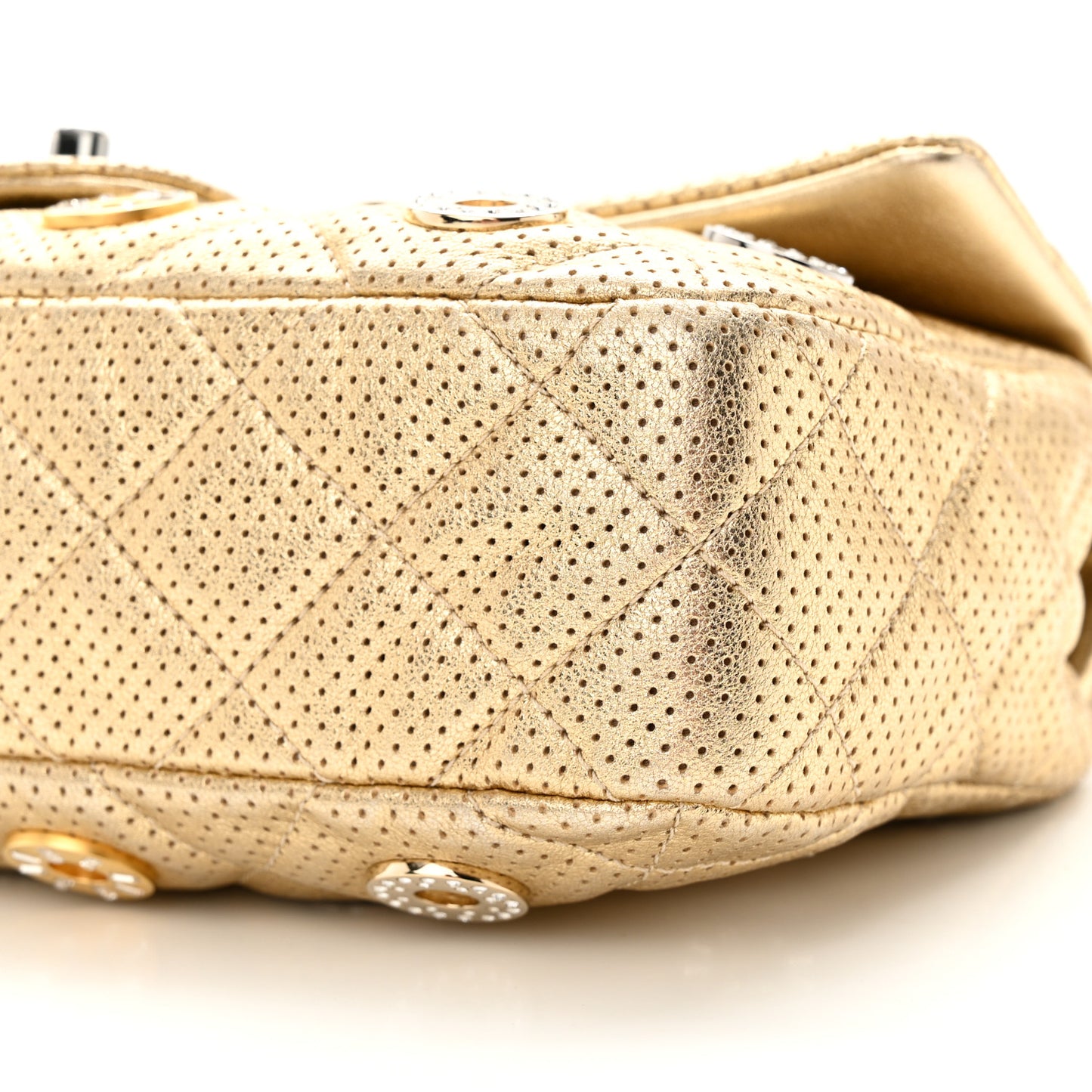 Perforated Metallic Lambskin Jumbo CC Medals Flap Gold