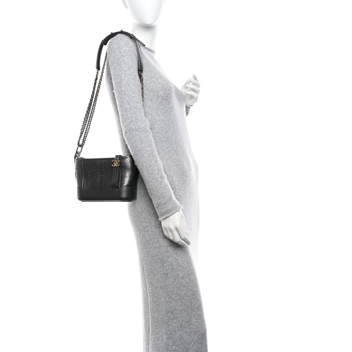 Metallic Snakeskin Small Gabrielle Hobo Black