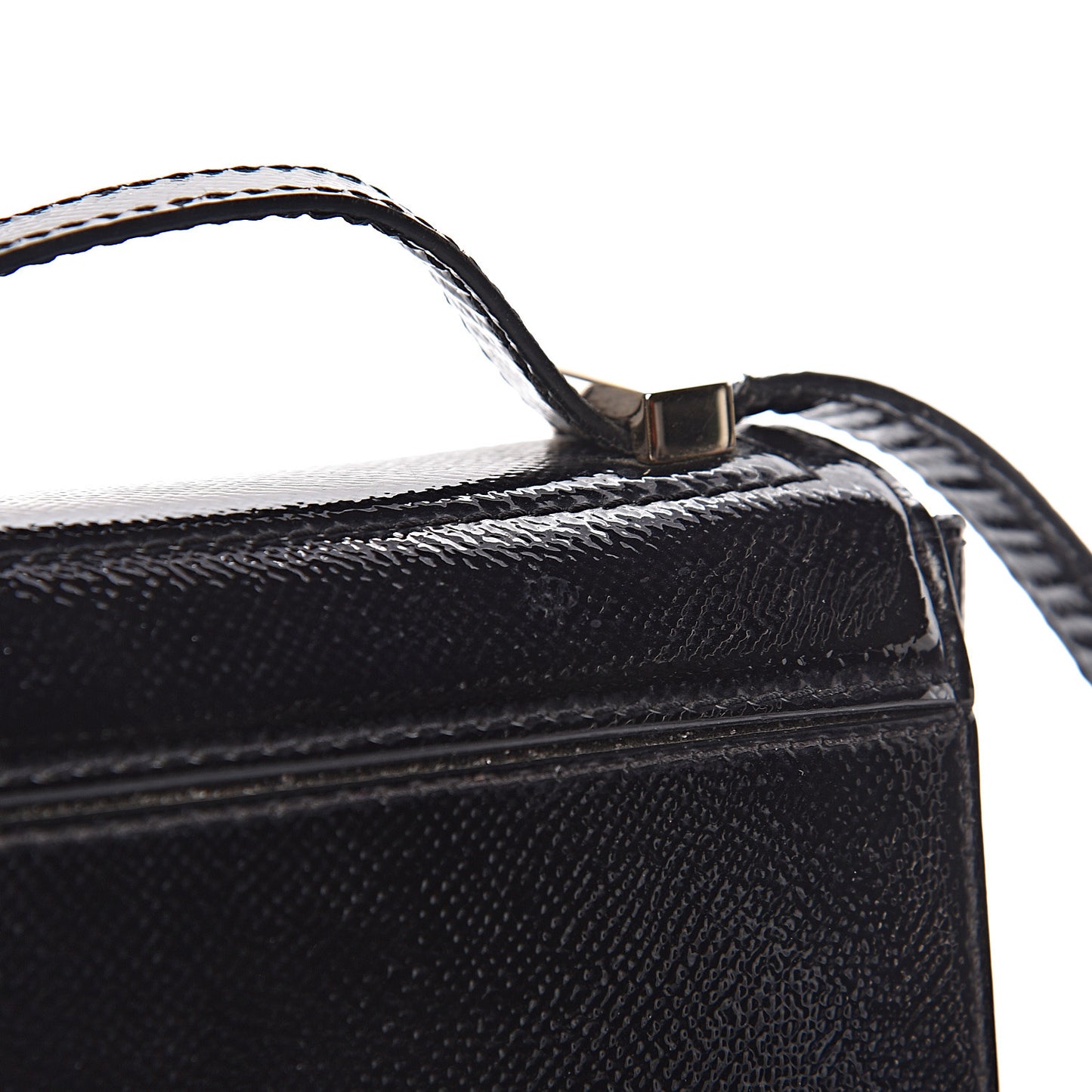 Textured Patent Calfskin Mini Pandora Box Crossbody Bag Black