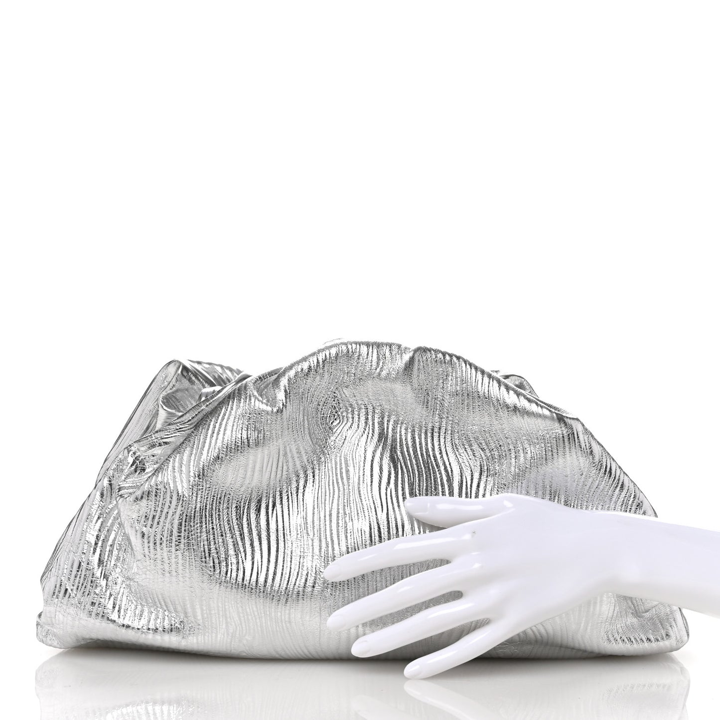 Metallic Bark Calfskin Embossed The Pouch Oversized Clutch Silver