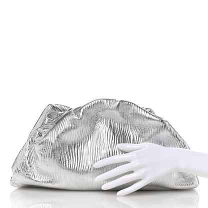 Bottega Veneta Metallic Bark Calfskin Embossed The Pouch Oversized Clutch Silver 2 of 10