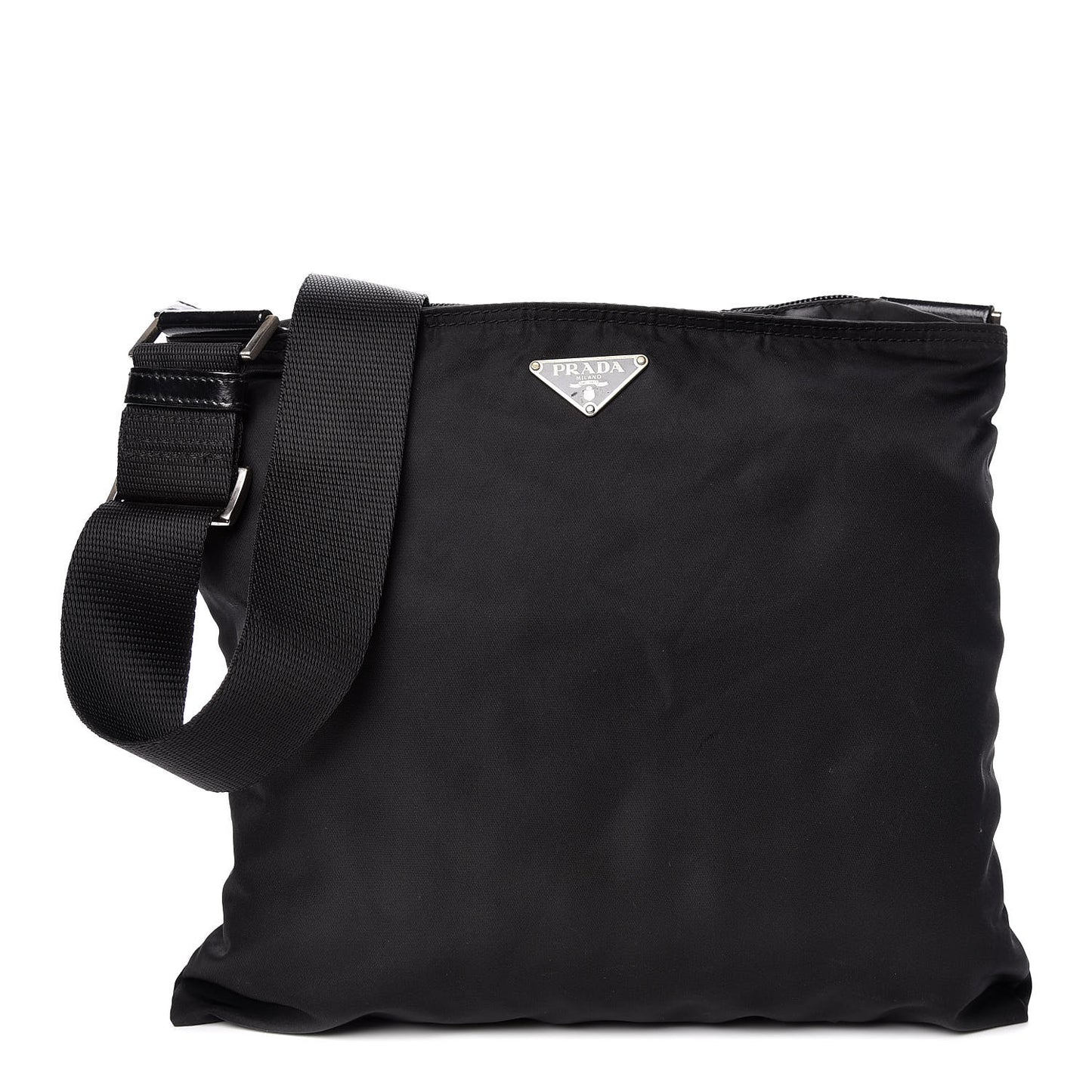Nylon Flat Messenger Bag Black