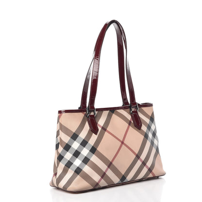 Burberry Patent Nova Check Shopper Tote Red 3 of 27