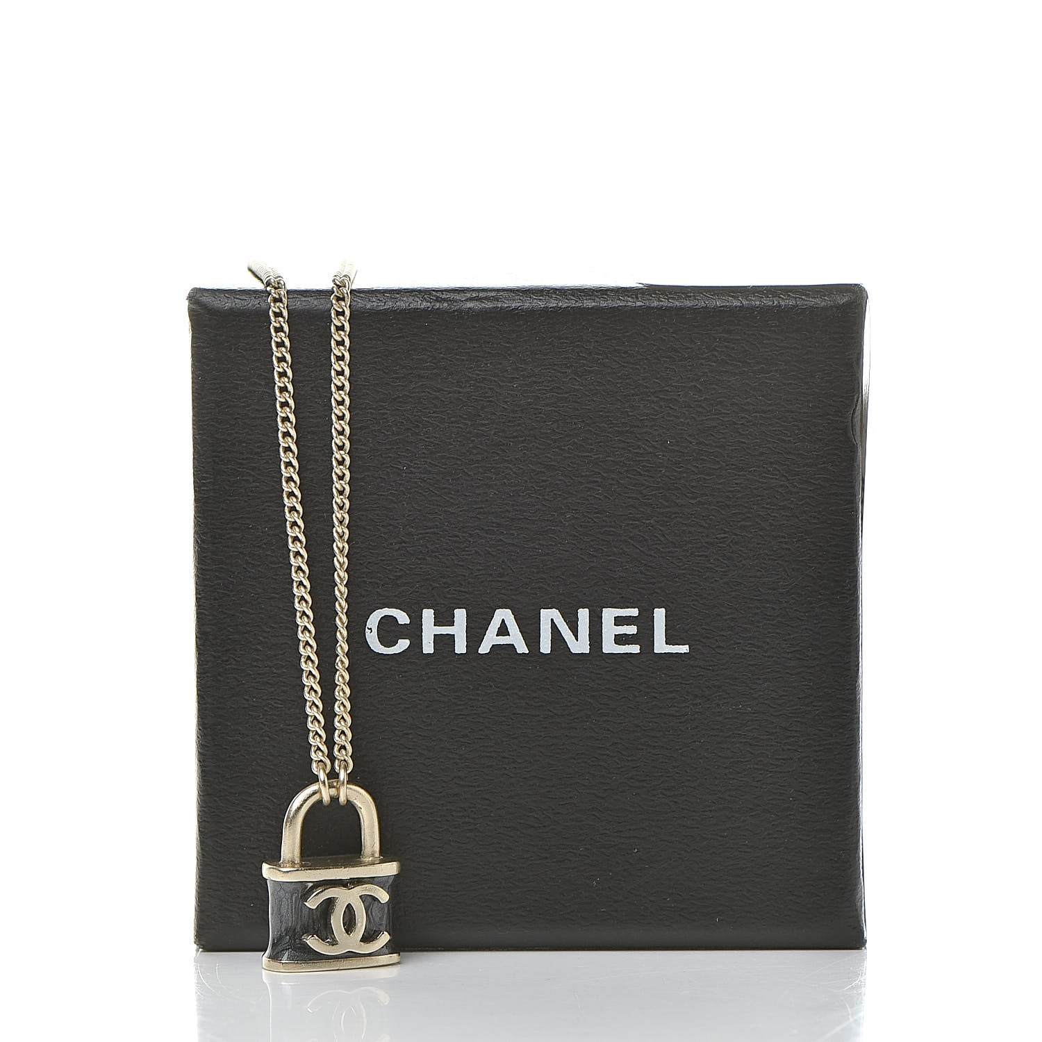 Chanel Resin Lock Necklace Black Gold 6 of 6
