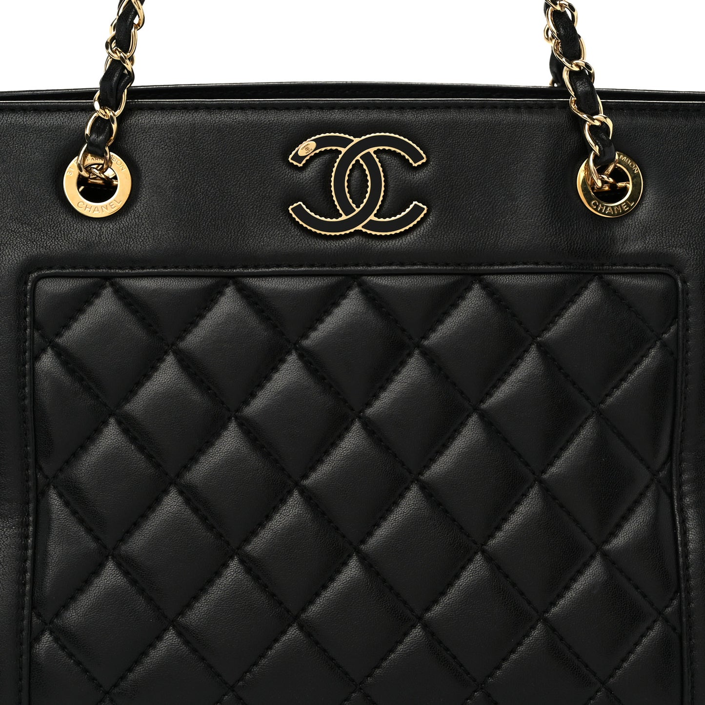 Sheepskin Quilted Mademoiselle Vintage Shopping Tote Black