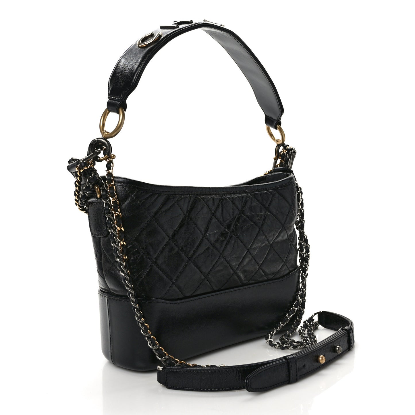 Aged Calfskin Quilted Medium Gabrielle Logo Hobo Black