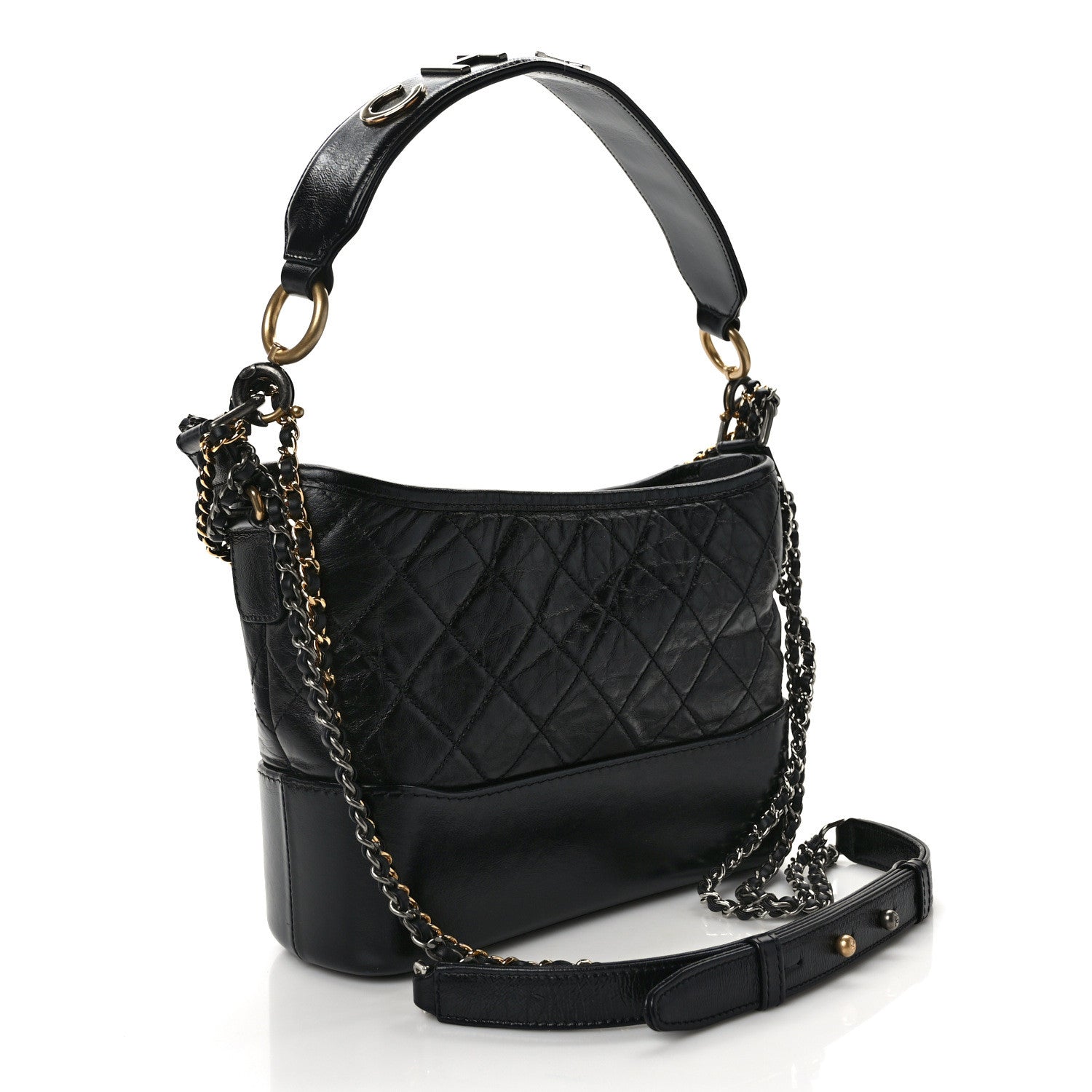 Chanel Aged Calfskin Quilted Medium Gabrielle Logo Hobo Black 3 of 11