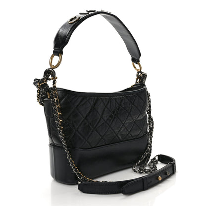 Chanel Aged Calfskin Quilted Medium Gabrielle Logo Hobo Black 3 of 11