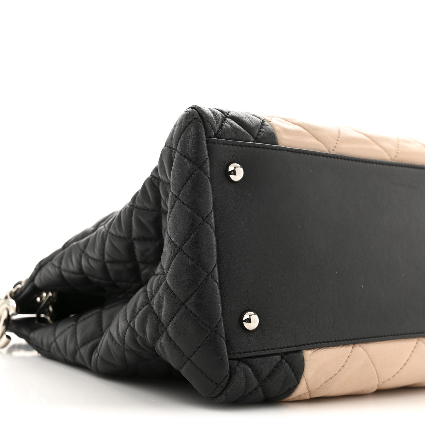 Lambskin Quilted CC Shopping Tote Black Rose Clair