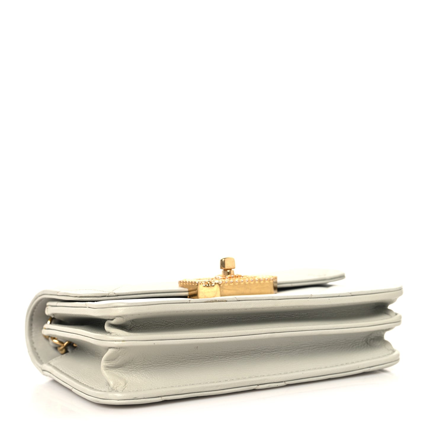 Calfskin Strass Quilted Clutch With Chain Flap Light Grey