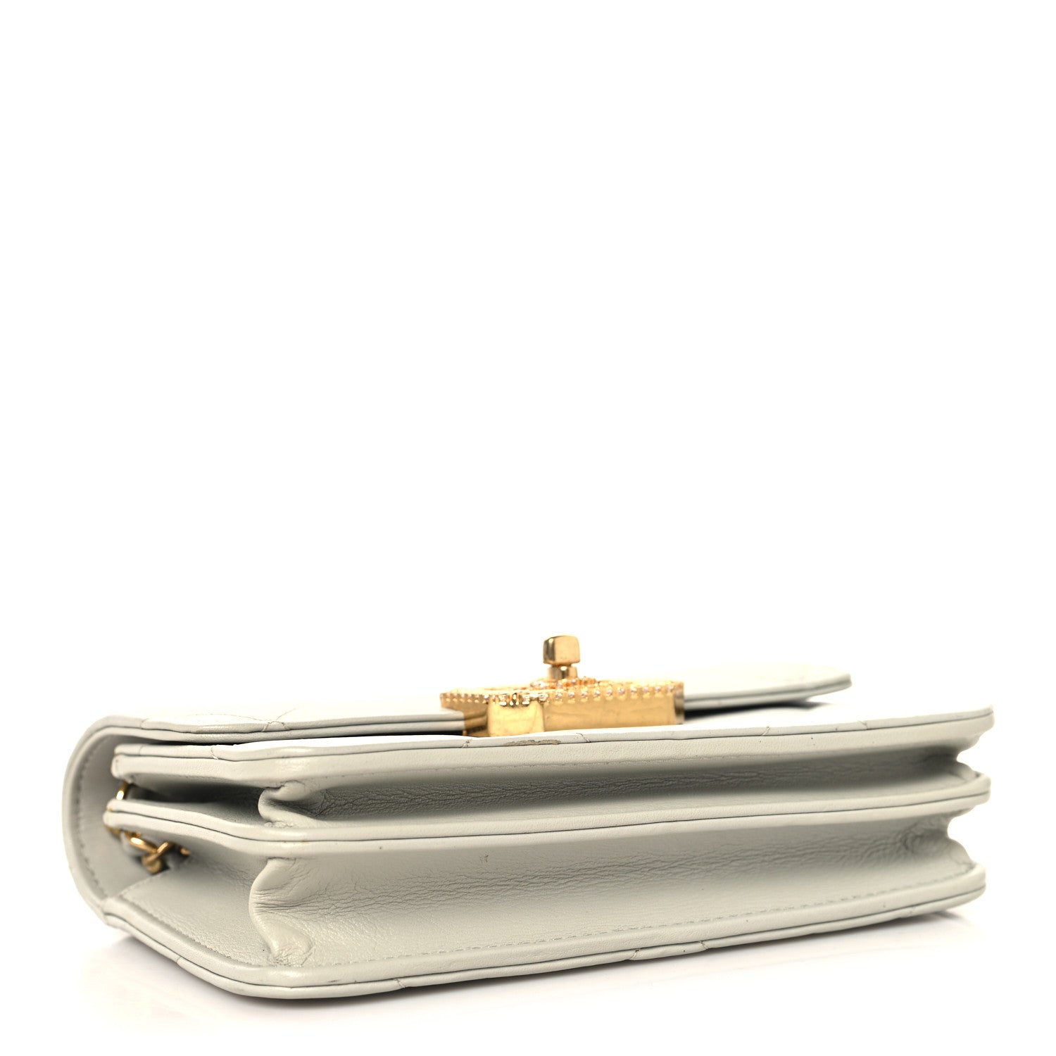 Chanel Calfskin Strass Quilted Clutch With Chain Flap Light Grey 3 of 9