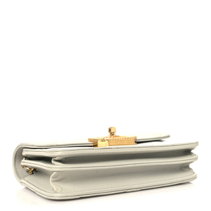 Chanel Calfskin Strass Quilted Clutch With Chain Flap Light Grey 3 of 9