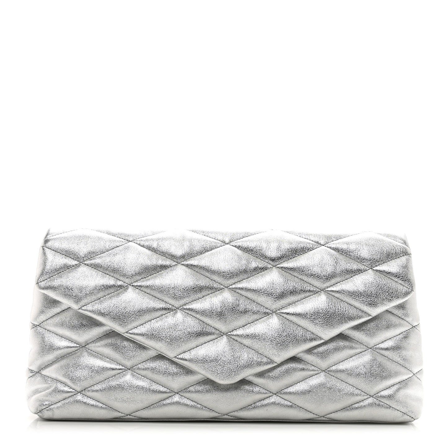 Metallic Lambskin Quilted Sade Puffer Envelope Clutch Argento