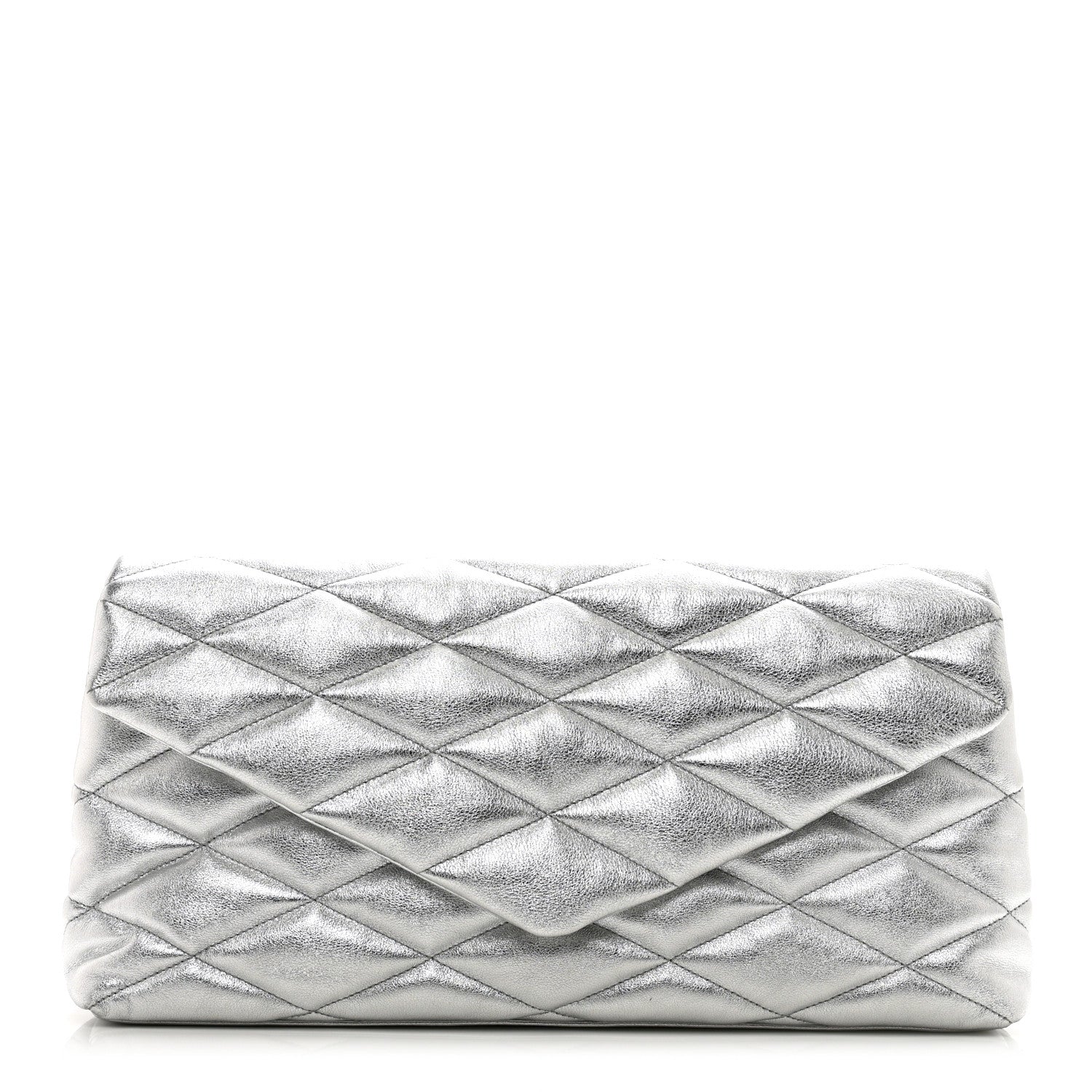 Saint Laurent Metallic Lambskin Quilted Sade Puffer Envelope Clutch Argento 1 of 6