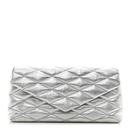 Saint Laurent Metallic Lambskin Quilted Sade Puffer Envelope Clutch Argento 1 of 6
