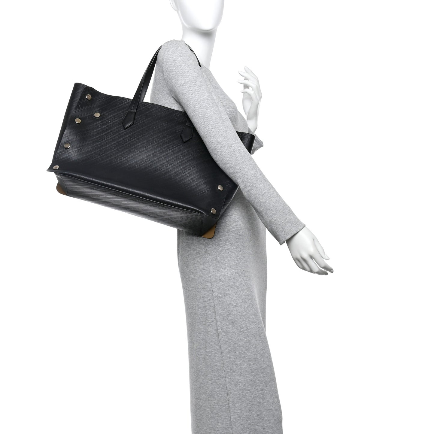 Calfskin Chain Embossed Medium Bond Shopper Tote Black