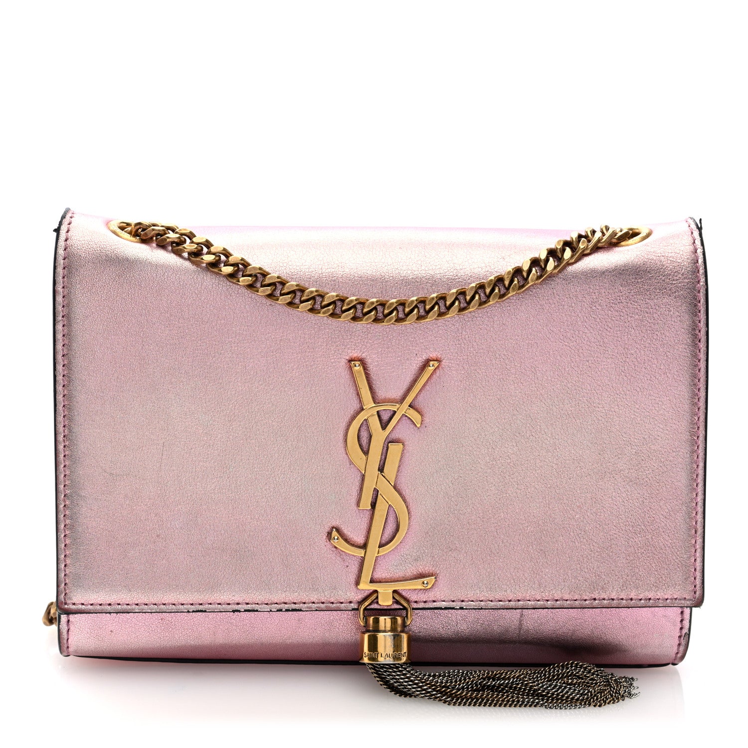 Saint Laurent Metallic Calfskin Small Classic Monogram Kate Tassel Satchel Pink 1 of 11