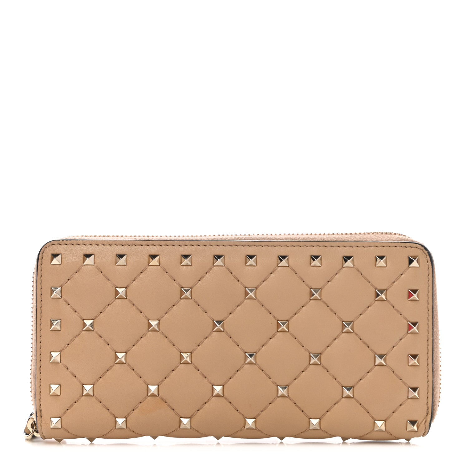 Valentino Garavani Nappa Rockstud Spike Zip Around Wallet Camel Rose 1 of 12