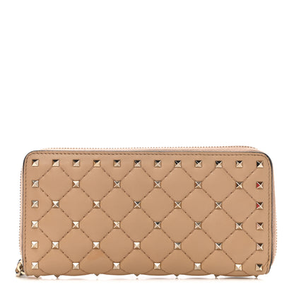 Valentino Garavani Nappa Rockstud Spike Zip Around Wallet Camel Rose 1 of 12