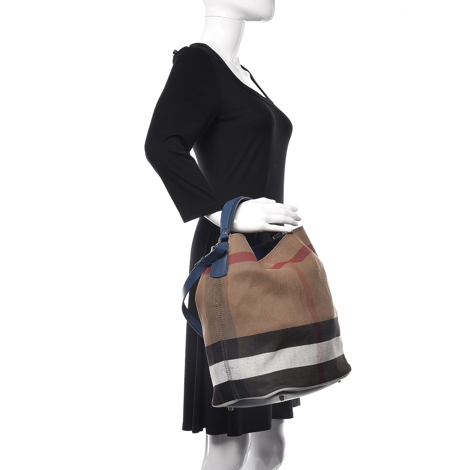 Burberry Canvas Mega Check Medium Susanna Hobo Blue 2 of 15