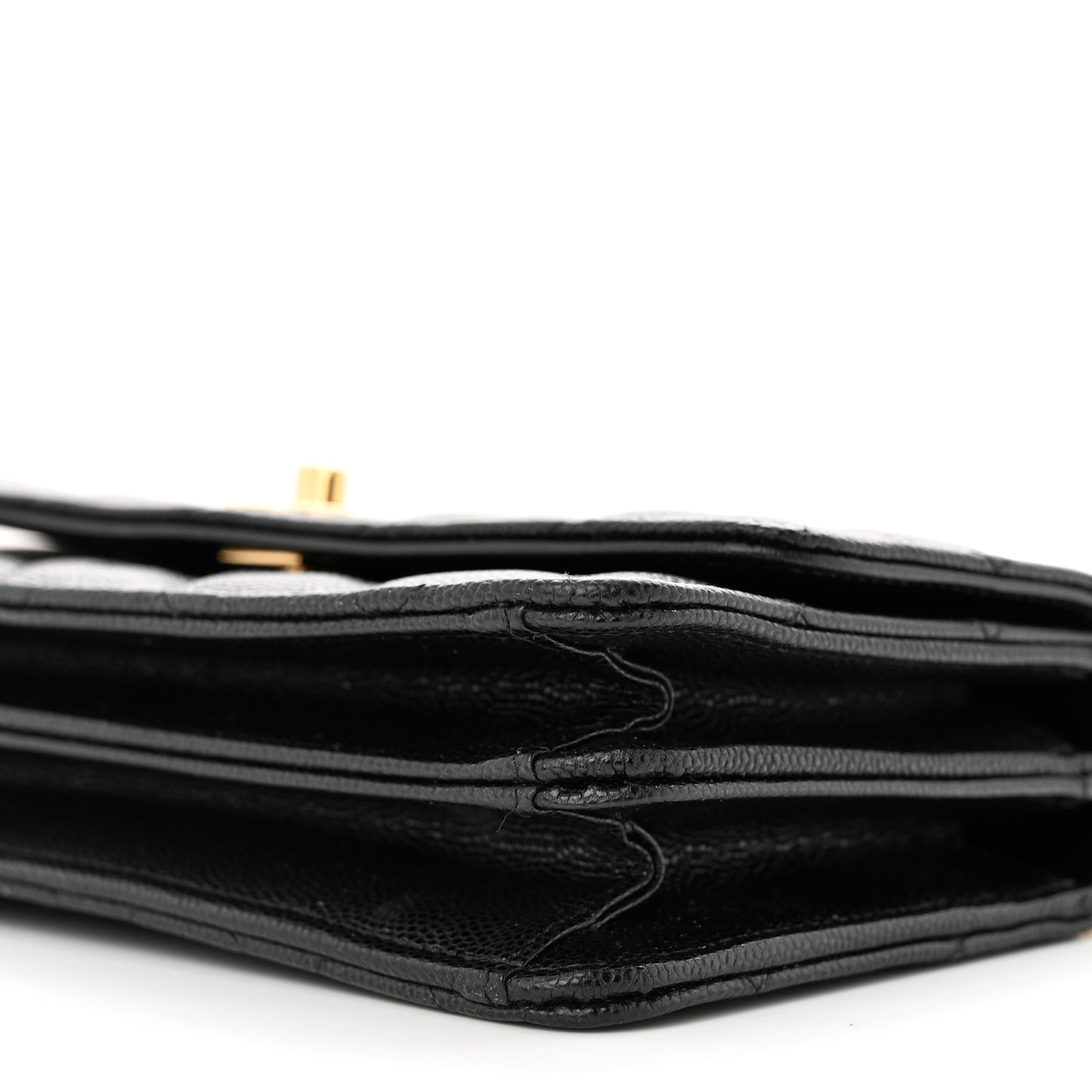 Shiny Caviar Quilted Flap Charm Wallet On Chain WOC Black