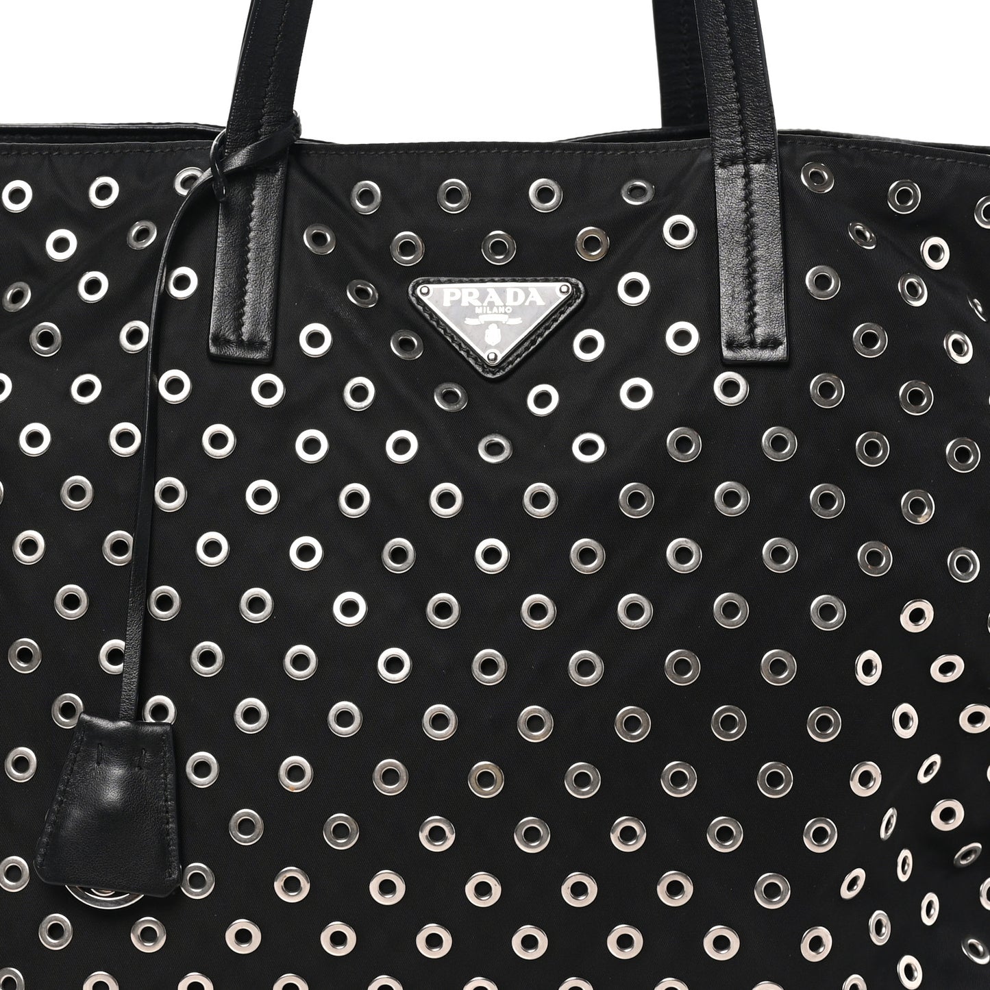 Tessuto Nylon Calfskin Grommet Tote Black