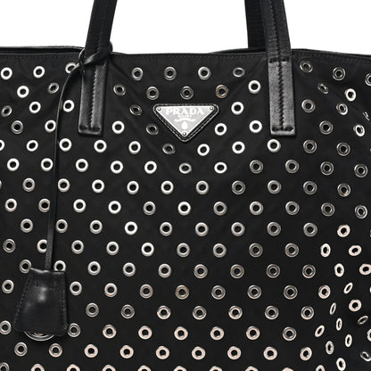 Prada Tessuto Nylon Calfskin Grommet Tote Black 6 of 8