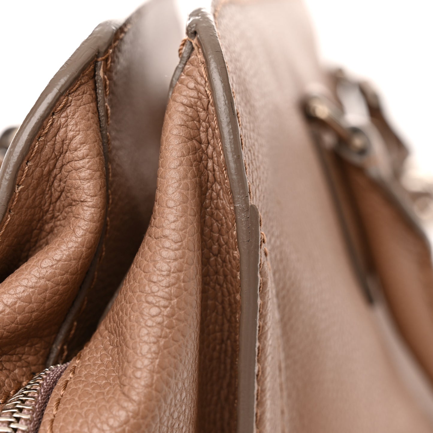 Pebbled Calfskin Large Skull Padlock Zip Around Tote Taupe