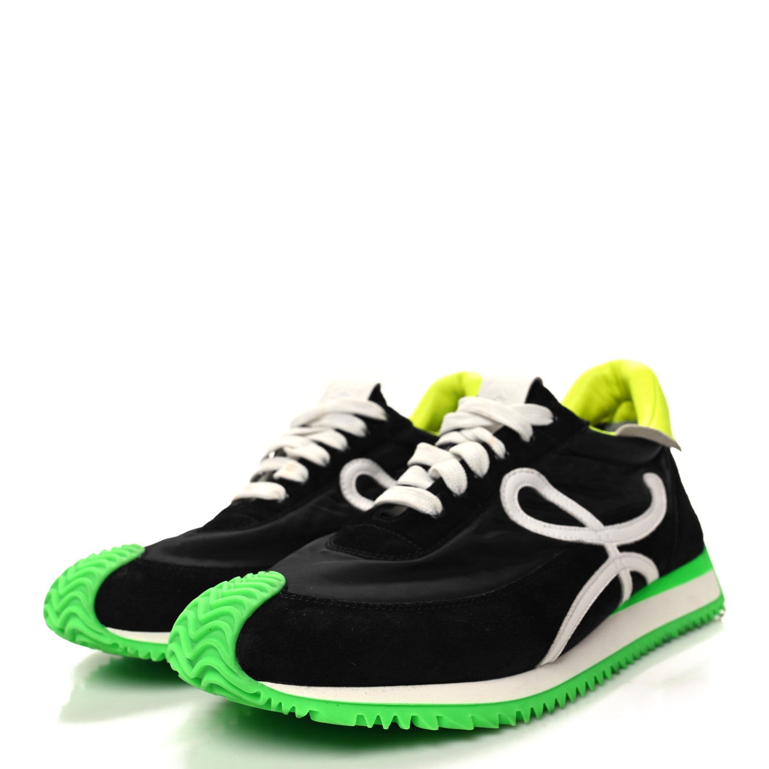 Loewe Suede Nylon Flow Runner Sneakers 42 Black Neon Green 3 of 11